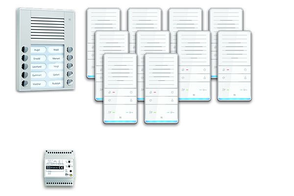 TCS Türkontrollsystem audio:pack AP für 10 Wohneinheiten, mit Außenstation PES 10 Klingeltasten, 10x Freisprecher ISW5031, Steuergerät BVS20, PAAF102/001