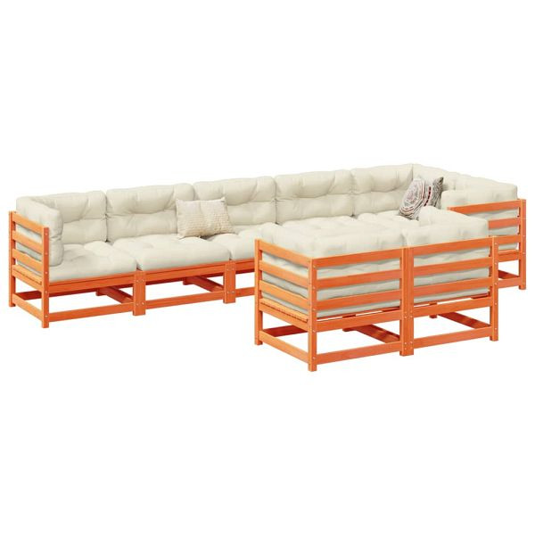 vidaXL 8-teilig Garten-Sofagarnitur mit Kissen Wachsbraun Kiefernholz, 3299505
