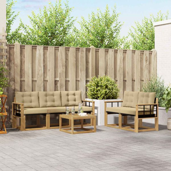 vidaXL Outdoor-Sofagarnitur mit Kissen 6-teilig Weiß und Beige, 3389219