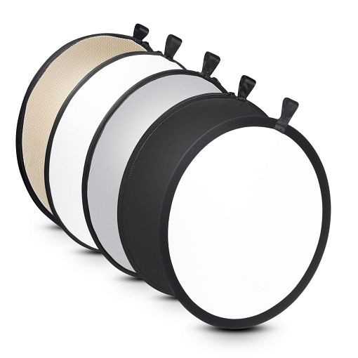 Walimex pro 5in1 Faltreflektor Set wavy, Ø56cm, Farben: transparent/ weiß/ schwarz/ silber/ wavy gold, inkl. Transporttasche, 1017681