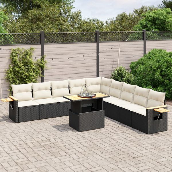 vidaXL 11-teilig Garten-Sofagarnitur mit Kissen Schwarz Poly Rattan, 3273702