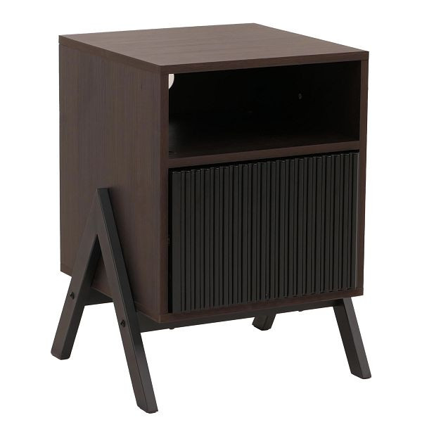 Mendler Nachttisch HWC-O40, Kommode Beistelltisch Nachtschrank Schrank, Schublade MDF Metall Melamin 59x40x40cm, Walnuss-Optik, 139153