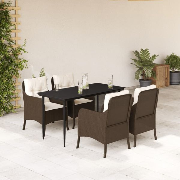 vidaXL 5-teilig Garten-Essgruppe mit Kissen Braun Poly Rattan, 3211936