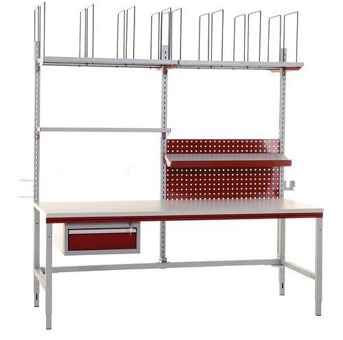 Rocholz Komplettpackplatz Basic Plus SYSTEM FLEX, 2000 x 800 x 690 - 960 mm, Weißaluminium/Rubinrot, 309380
