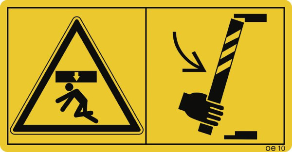 Moedel Der Aufenthalt im Gefahrenbereich...Sicherheitsstütze, Folie, 116x60 mm, VE: 2 Stück/Bogen, 69513