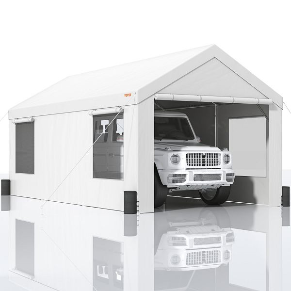 VEVOR Zeltgarage 3,7 x 6 x 2,96 m Garagenzelt aus 180 g/m² verzinktes Stahlrohr Lagerzelt Carport 38 mm Säulendurchmesser Weiß, FBSJS812X20FTRC3TV0