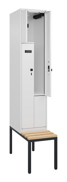 C+P Z-Spind Evolo PLUS, Bank, 2 Fächer, 2120x400x815mm, 9016/9016, Drehriegel, Sitzfläche Buche-Hartholz, Sitzbank, 0490537-122 S10019