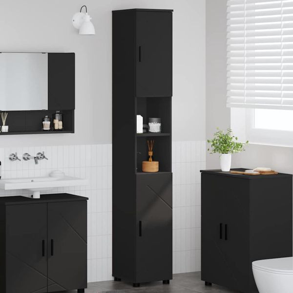 vidaXL Bad hoher Schrank Schwarz 30 x 35 x 192 cm Holzwerkstoff, 883335