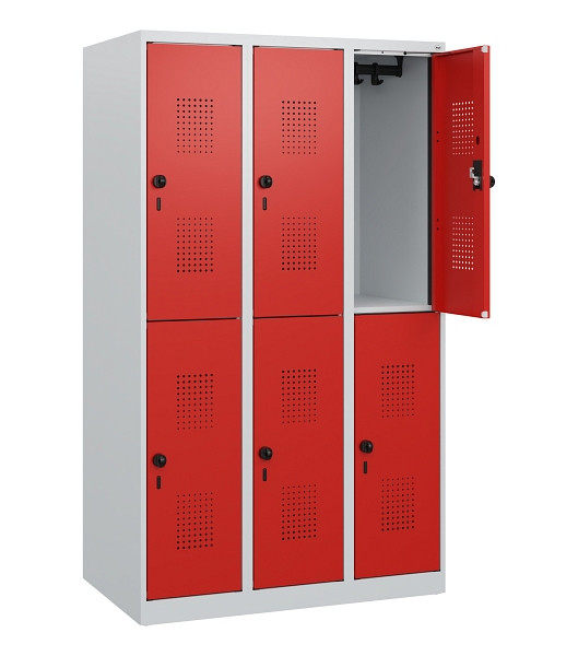 C+P Doppelstöckiger Spind Evolo PLUS, 6 Fächer, 1530x900x500mm, 7035/3020, Drehriegel, 0493005-30 S10005