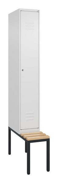 C+P Umkleidespind Classic PLUS mit Mitteltrennwand, Bank, 2120x300x815mm, 9016/9016, Zylinderschloss, Buche-Sitzleisten, 0800507-10F S10058