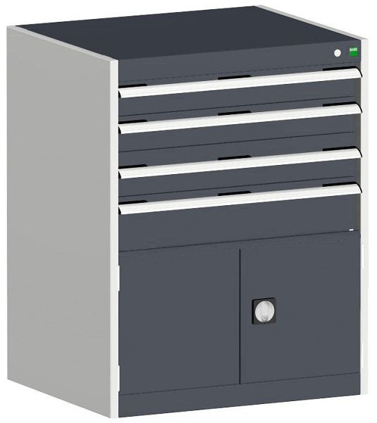 bott cubio Schubladenschrank bestückt mit 4 Schubladen, Tür BxTxH: 800 x 525 x 1000 mm, RAL 7035/7016, 40012031.19V