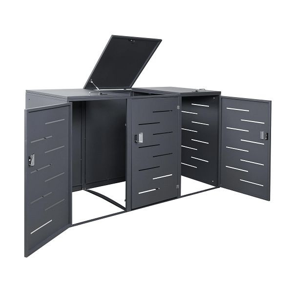 Mendler XL 3er-/6er-Mülltonnenverkleidung HWC-E83, Mülltonnenbox, erweiterbar 108x66x94cm, anthrazit Stahl, 100kg, 68820+68821+73388+73389