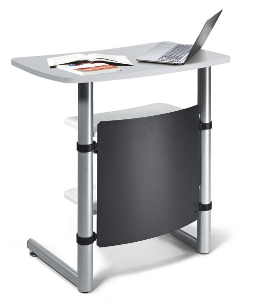 Deskin Stehpult MODUL, Dekor lichtgrau, Gestell Alusilber, B 830 x T 560 x H 950 - 1200 mm, Sichtschutz anthrazit, 210108