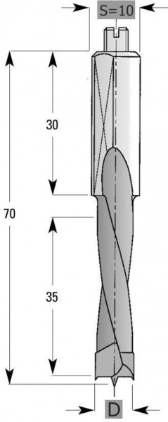 Edessö Dübelbohrer HW S10, hinterfräst, A: 12, B: 35, GL: 70 - RH, 143612001