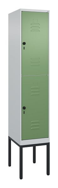 C+P Doppelstöckiger Spind Classic PLUS, Gestell, 2120x400x500mm, 7035/6011, Drehriegel, 0803307-12 S10006