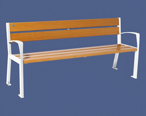 Procity Sitzbank Silaos 5 Holzlatten, 1800 mm, Mit Armlehne, Holz & Stahl, helle Eiche/RAL 9010, 209512.9010.CHEC