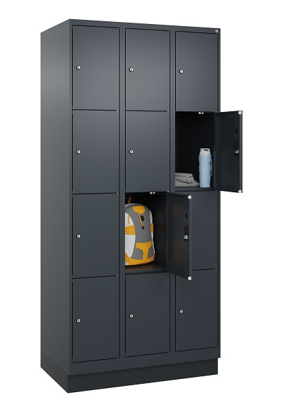 C+P Schließfachschrank Evolo PLUS, mit Sockel, 12 Fächer, 1950x900x500mm, 7016/7, Frontfarbe RAL 7016 Anthrazitgrau, 049020-304 S10016