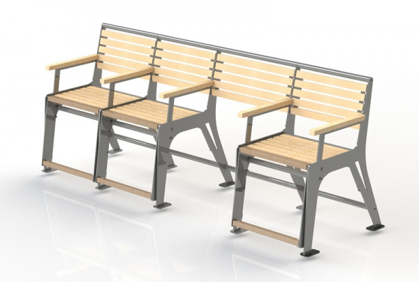 METDRA 4er Seniorenbank Komfort-Plus, mit Gasdruckfeder, Sitzhöhe 560mm, zwei Sitze rechts, Rollator-Einschub mitte links, Sitz außen links, 860 413