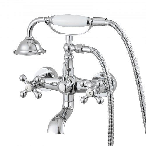 VEVOR Badewannenarmatur Vintage, Wandmontage, mit Handbrause, Schwenkarme, 360°-Drehauslauf, Chrom-Optik, BGSZZYGLTLTH9A651002V0