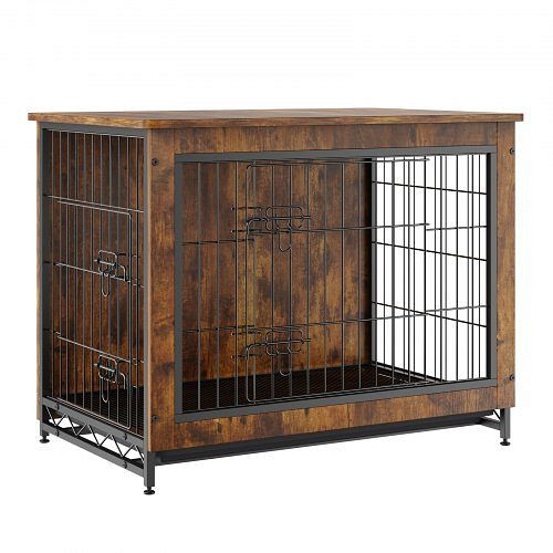 VEVOR Hundekäfig 83x56x64cm aus P2 und Q195 Vintage Beistelltisch mit 2 Türen, Auffangschale & Kissen im Möbelstil Hundegitterbox, ZWJJSGLZSJSSO02XQV0