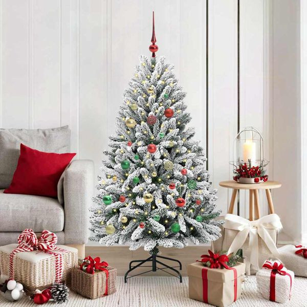 vidaXL Künstlicher Weihnachtsbaum Grün und Weiß 150 cm PVC und Metall, 3395747