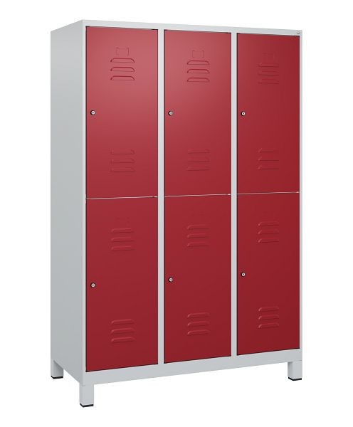C+P Doppelstöckiger Spind Classic PLUS, Füße, 3 Abteile, 1800x1200x500mm, 7035/3003, Zylinderschlösser, 0803107-32 S10016