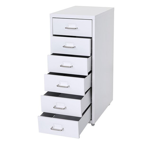 Mendler Rollcontainer Boston T851, Schubladenschrank Stahlschrank, 69x28x41cm 6 Schubladen, weiß, 55299