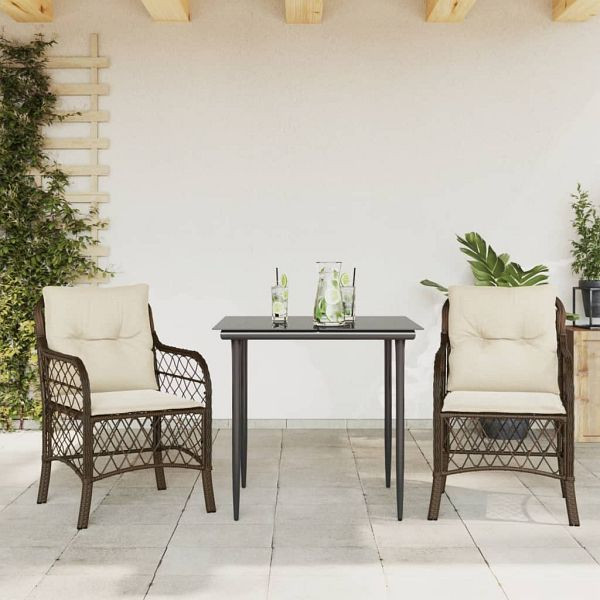 vidaXL 3-teilig Bistro-Set mit Kissen Braun Poly Rattan, 3212110