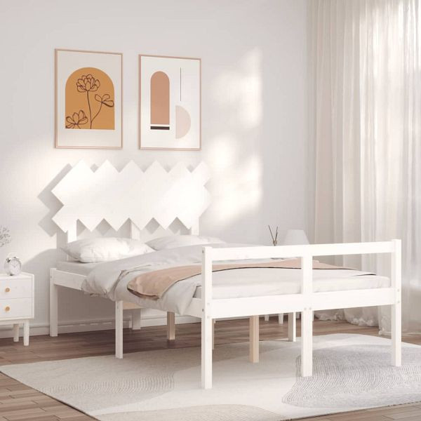 vidaXL Seniorenbett mit Kopfteil 120x200 cm Weiß Massivholz, 3195542