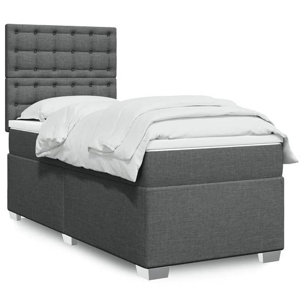 vidaXL Boxspringbett mit Matratze Dunkelgrau 90x190 cm Stoff, 3292658