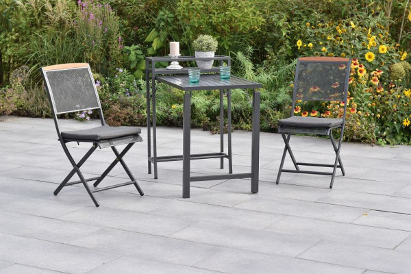 Merxx Patmos Set 5-teilig, 2 Klappstuhl, 2 Sitzkissen, uni grau, Polyester, 1 Balkonklapptisch, Tischplatte aus Aluminium, 50969-800