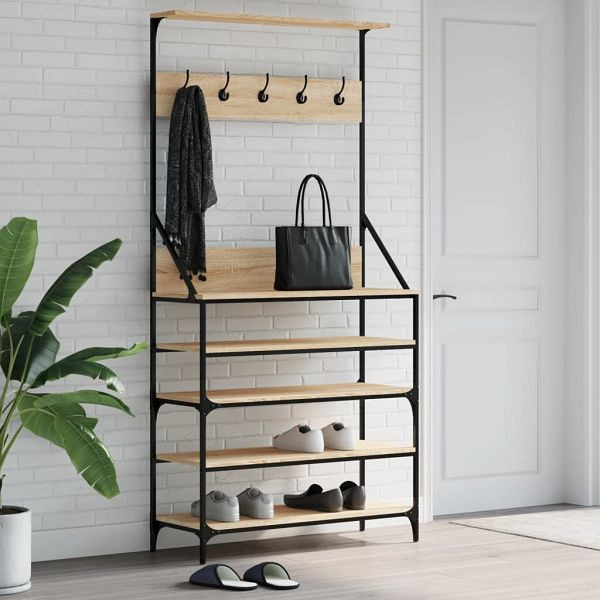 vidaXL Kleiderständer mit Schuhablage Sonoma-Eiche 90x34x184 cm, 837878