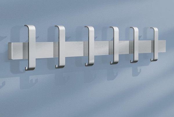 Deskin Sicherheits-Wandgarderobe PRIMO, Stahl alusilber, 6 Hut-/ 12 Mantelhaken, B 950 x T 80 x H 190 mm, 259274