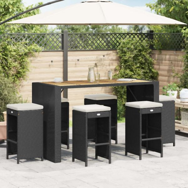 vidaXL Garten-Barhocker mit Kissen 6 Stk. Schwarz Poly Rattan, 368692