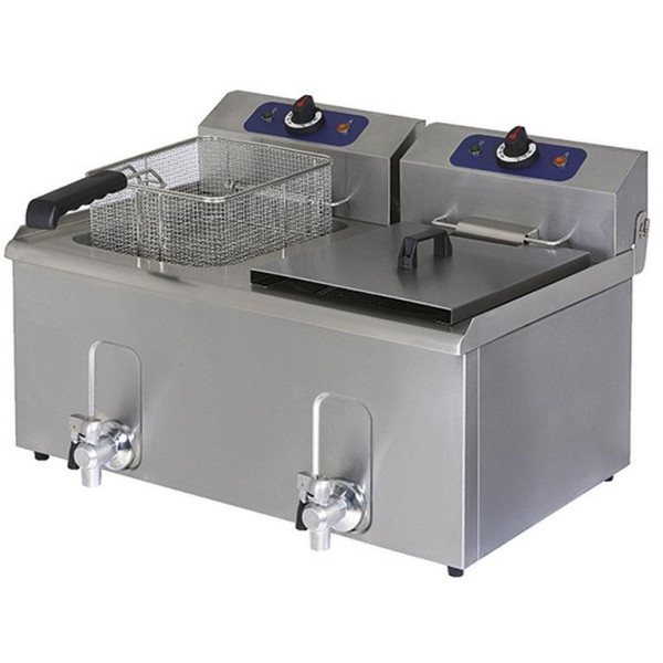 Mastro Elektro-Fritteuse mit Ablasshahn, Tischmodell, Ölfassungsvermögen 8+8 Liter, 1241G