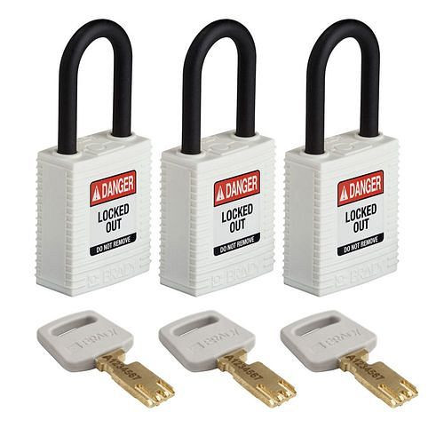 Brady Vorhängeschlösser SafeKey, Kunststoffbügel, VE: 3 Stück, lichte Bügelhöhe 38,10 mm, weiß, 311887