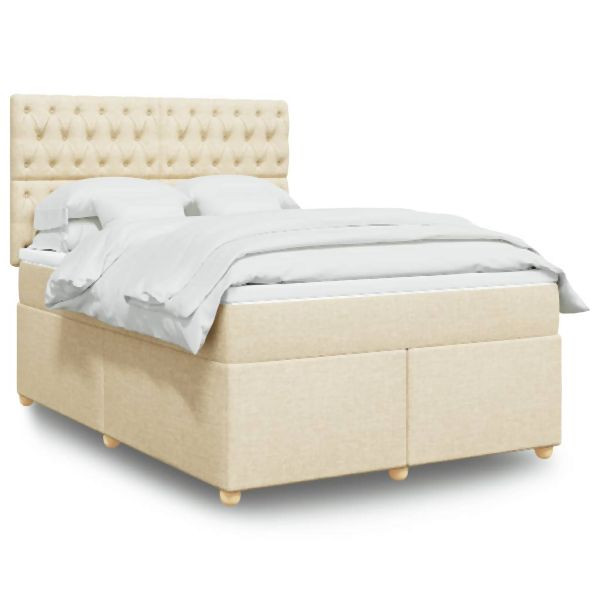 vidaXL Boxspringbett mit Matratze Creme 140x200 cm Stoff, 3291315
