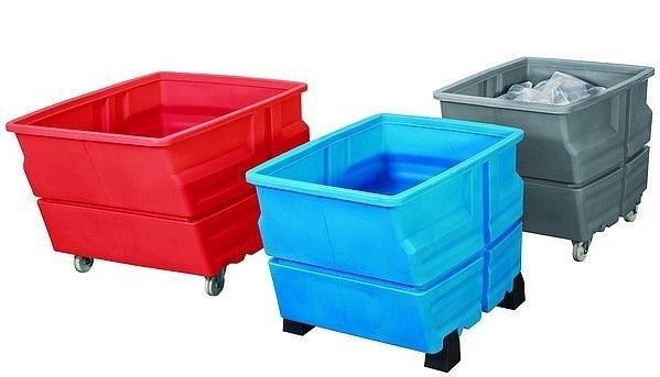 asecos Mehrzweckbehälter mit Rollen Rot Volumen 600 L, 825x1240x900mm, 32035