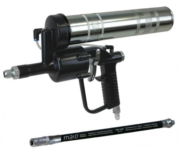 MATO Lube-Shuttle® Einhand-Druckluft-Fettpresse DF-LS mit Gummipanzerschlauch RH-30C, R1/8", 3037307