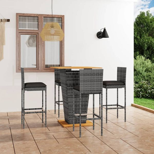 vidaXL 5-teilig Gartenbar-Set mit Kissen Poly Rattan Grau, 3064861