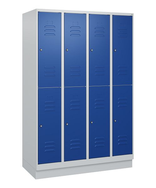 C+P Doppelstöckiger Spind Classic PLUS, Sockel, 4 Abteile, 1800x1200x500mm, 7035/5010, Zylinderschlösser, 0803207-40 S10018