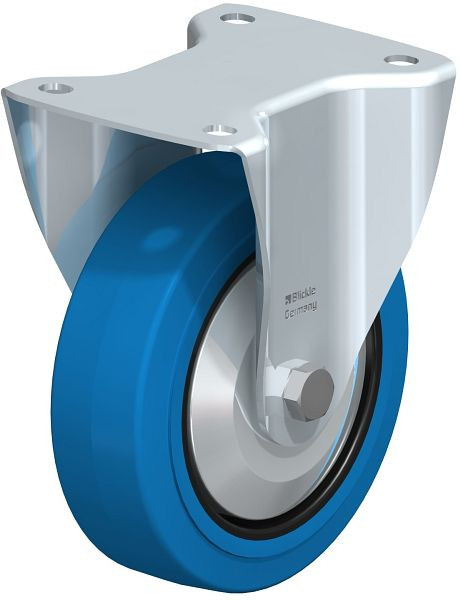 Blickle B-POEV 160K-SB-FA Stahlblech-Bockrolle, mittelschwere Ausführung, mit Anschraubplatte, Elastik-Vollgummi, Blau, 749081