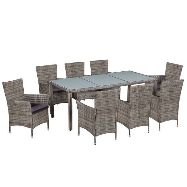 vidaXL 9-tlg. Garten-Essgruppe mit Auflagen Poly Rattan Grau, 44070