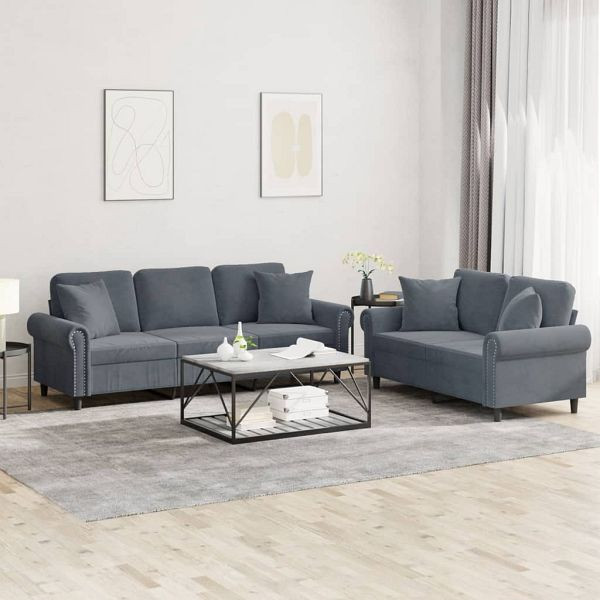 vidaXL 2-teilig Sofagarnitur mit Kissen Dunkelgrau Samt, 3202271