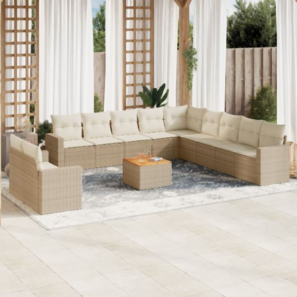 vidaXL 12-tlg. Garten-Sofagarnitur mit Kissen Beige Poly Rattan, 3256534
