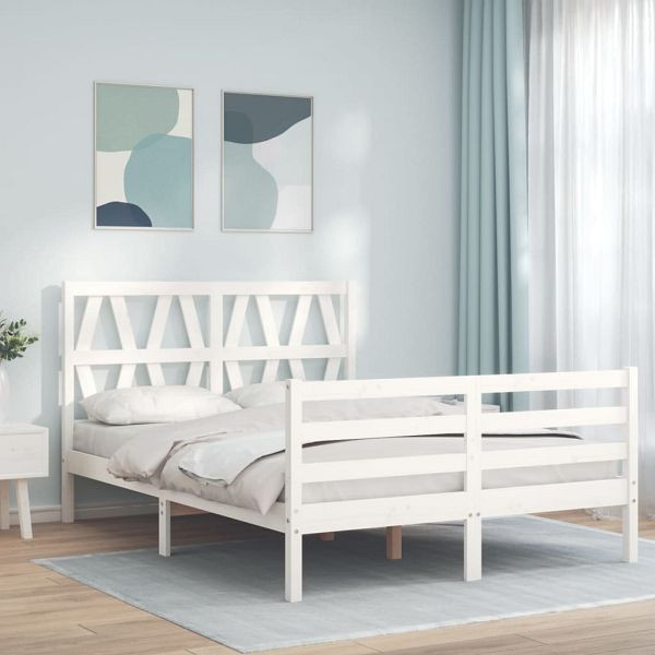 vidaXL Massivholzbett mit Kopfteil Weiß, Top-Qualität, 3194347