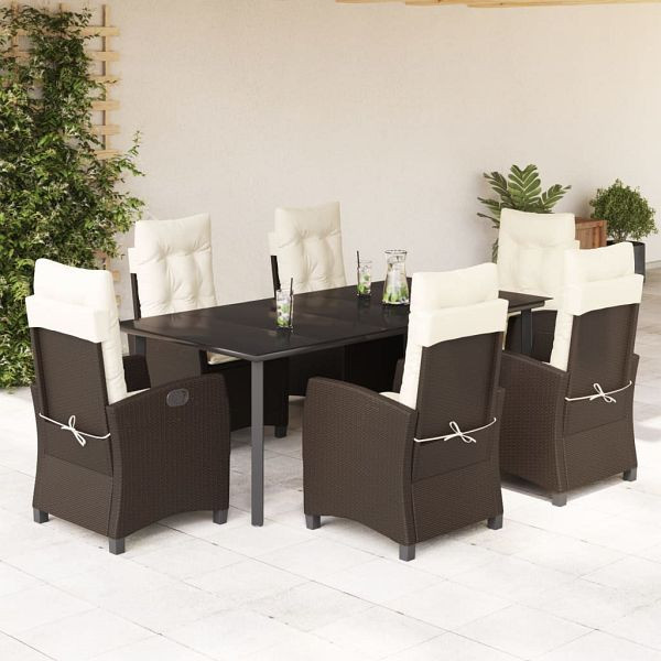 vidaXL 7-teilig Garten-Essgruppe mit Kissen Braun Poly Rattan, 3212779