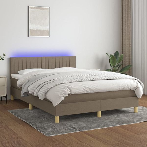 vidaXL Boxspringbett mit Matratze & LED Taupe 140x200 cm Stoff, 3133881