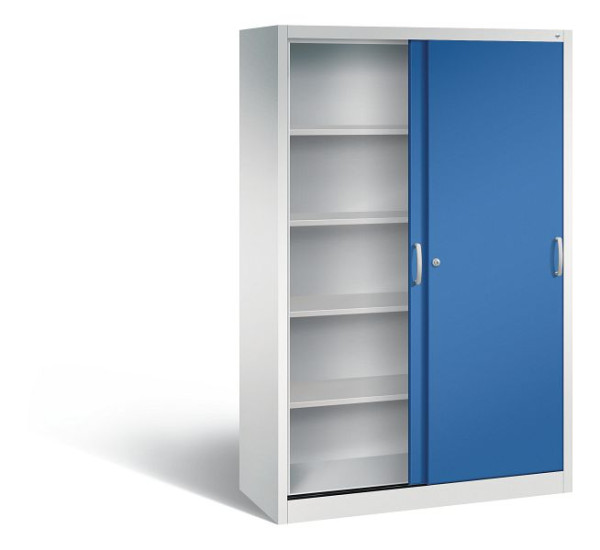 C+P Schiebetürenschrank Acurado, H1950xB1200xT500mm, Farbe: Lichtgrau / Enzianblau, Bügelgriff, 5 OH, 2050-00 S10135