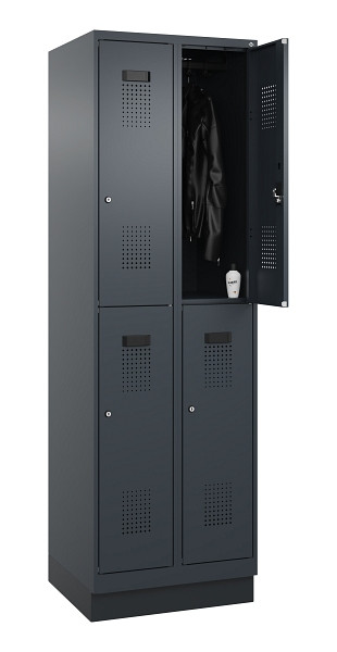C+P Doppelstöckiger Spind Evolo PLUS, mit Sockel, 4 Fächer, 1950x600x500mm, 7016, Frontfarbe RAL 7016 Anthrazitgrau, Zylinderschloss, 049320-20 S10043